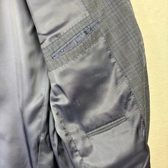 Peter Millar Suit Jacket Mens 48R Blue Gray Plaid 100% Wool 2 Button Blazer - Picture 8 of 13